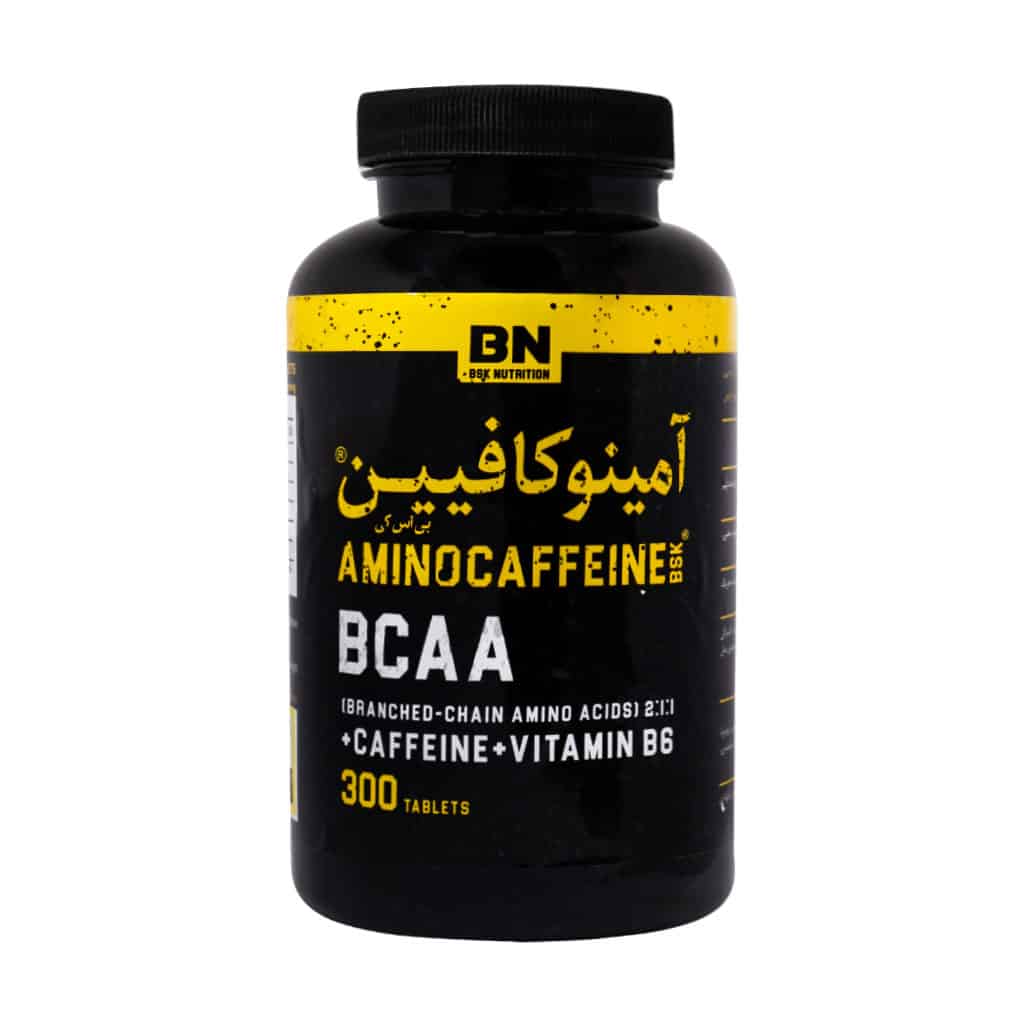 بسته‌بندی قوطی قرص آمینو کافئین بنیان سلامت کسری ۳۰۰ عددی