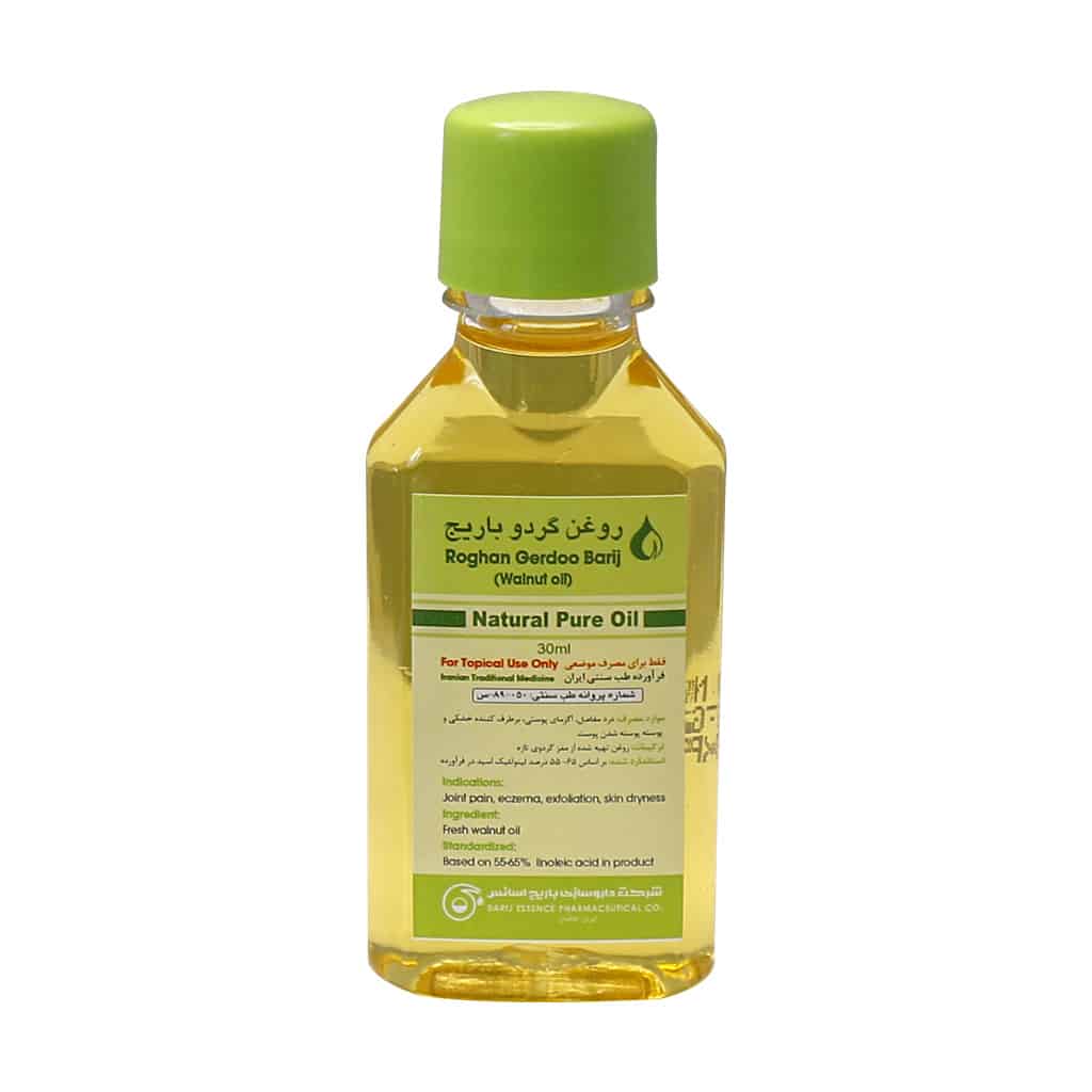 بسته‌بندی و شیشه روغن گردو موضعی باریج اسانس ۳۰ میلی لیتری
