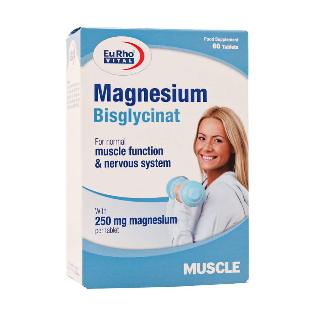 جعبه مقوایی قرص منیزیم بیس گلایسینات یوروویتال ۶۰ عددی