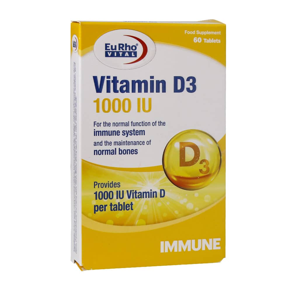 بسته قرص ویتامین D3 1000 واحد یوروویتال ۶۰ عددی