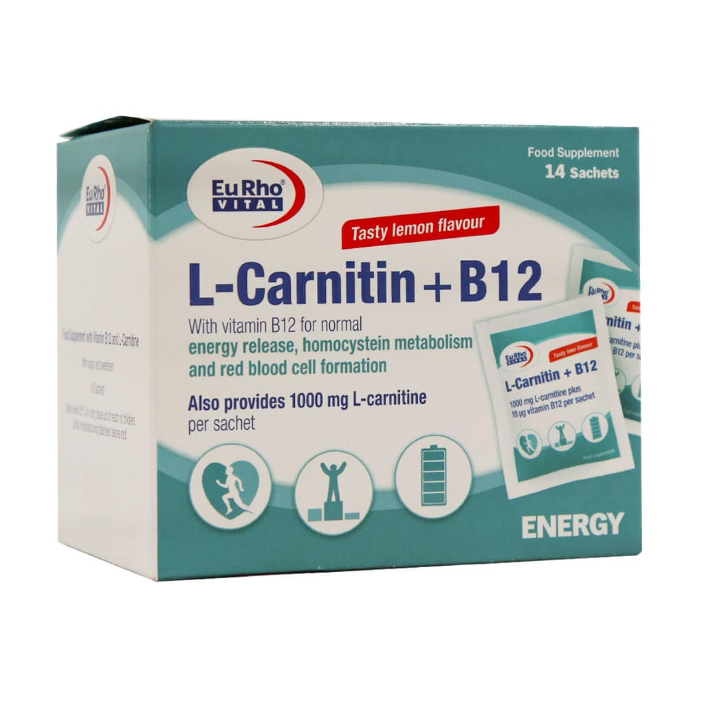 بسته ساشه ال کارنیتین پلاس B12 یوروویتال ۱۴ عددی با طعم لیمو