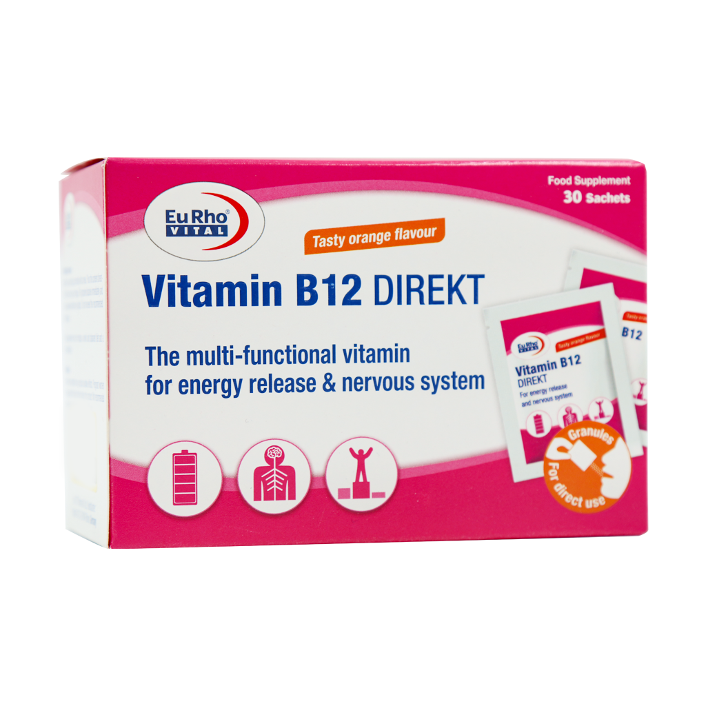 جعبه ساشه ویتامین B12 دایرکت یوروویتال 30 عددی با طعم پرتقال