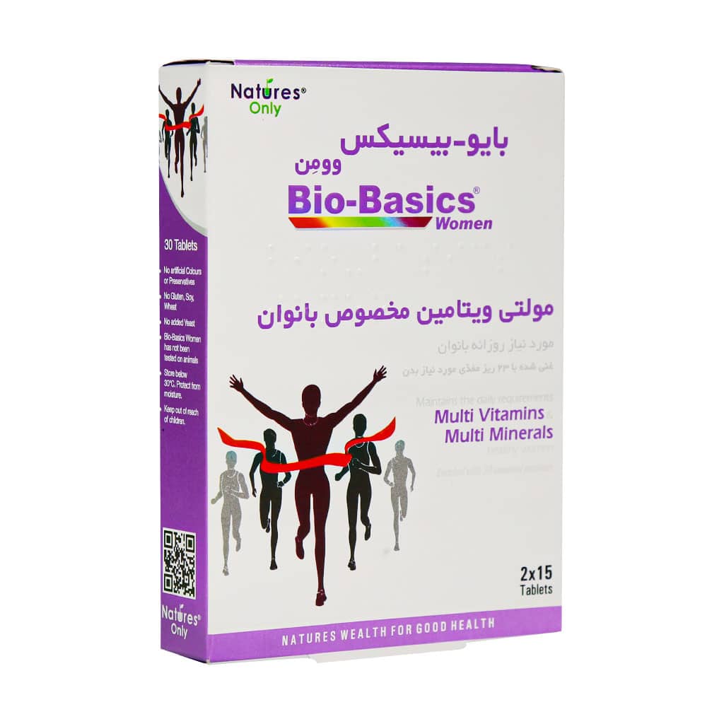 جعبه مقوایی قرص مولتی ویتامین بایوبیسیکس نیچرز اونلی مخصوص بانوان ۳۰ عددی